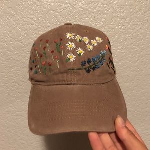 Hand-embroidered mixed florals baseball cap
